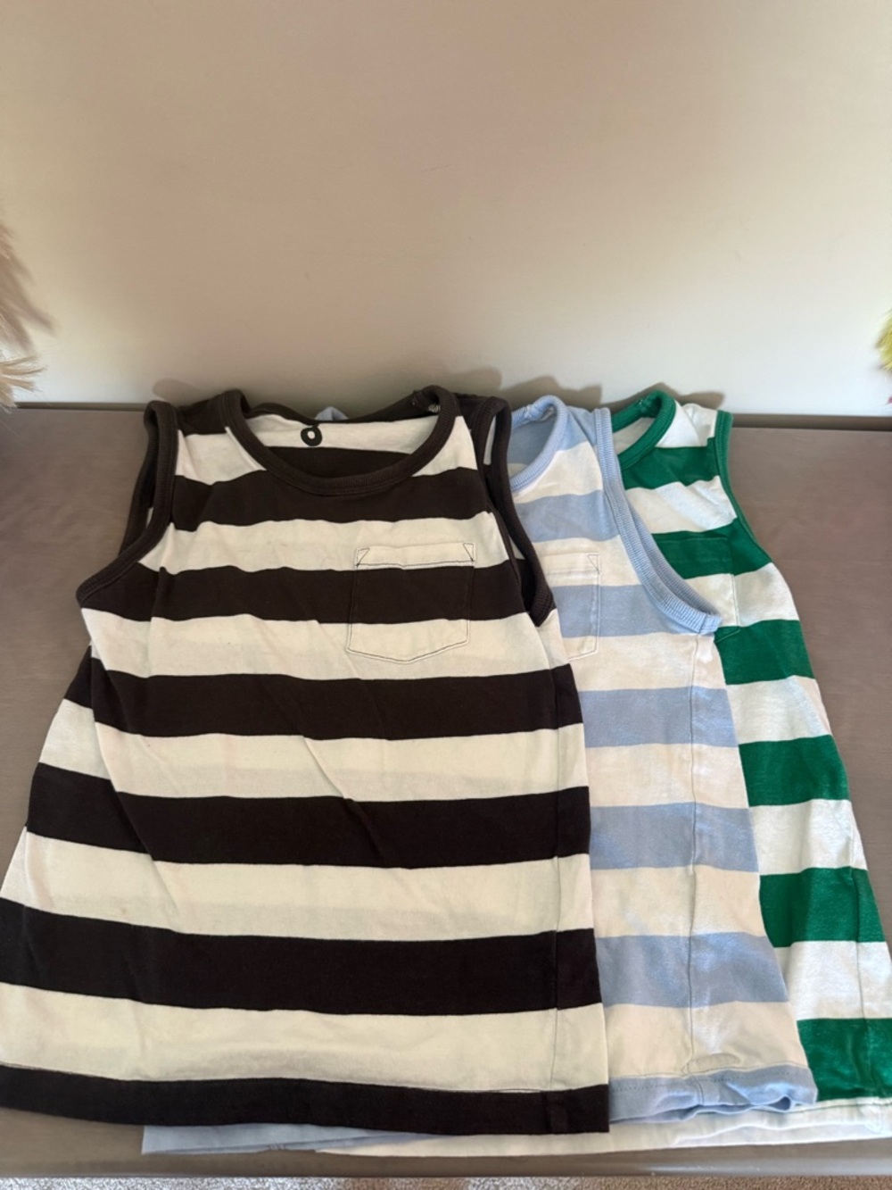Cotton On Kids Striped Tank Tops Trio - Brown, Light Blue, Green